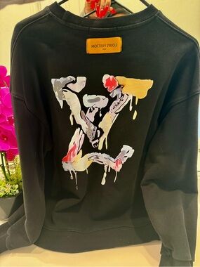 Louis Vuitton Black Crewneck Sweater with Multicolor Dripping LV Graphic